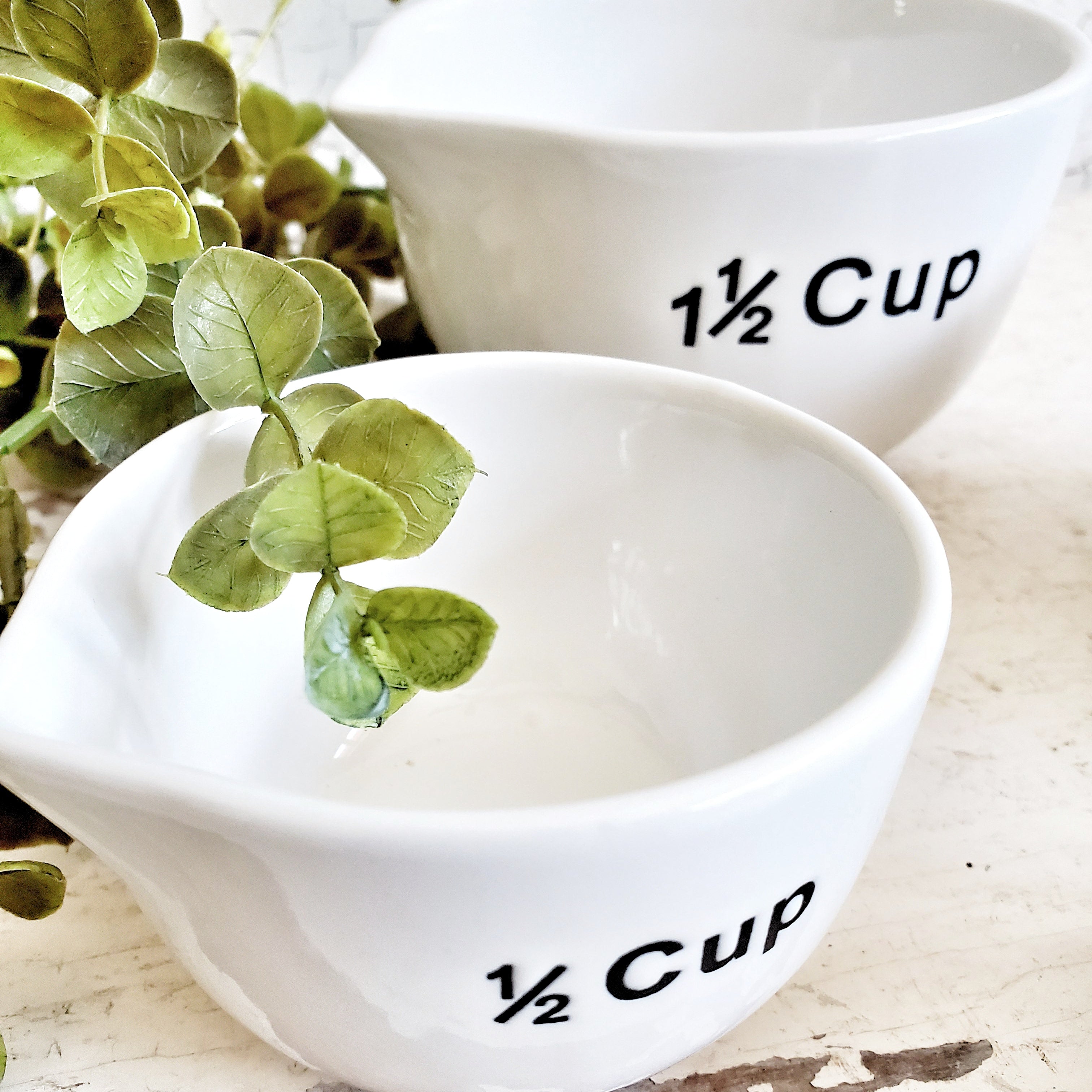 Set of 4 Mint Green / Blue Drips Ceramic Measuring Cup, Nesting