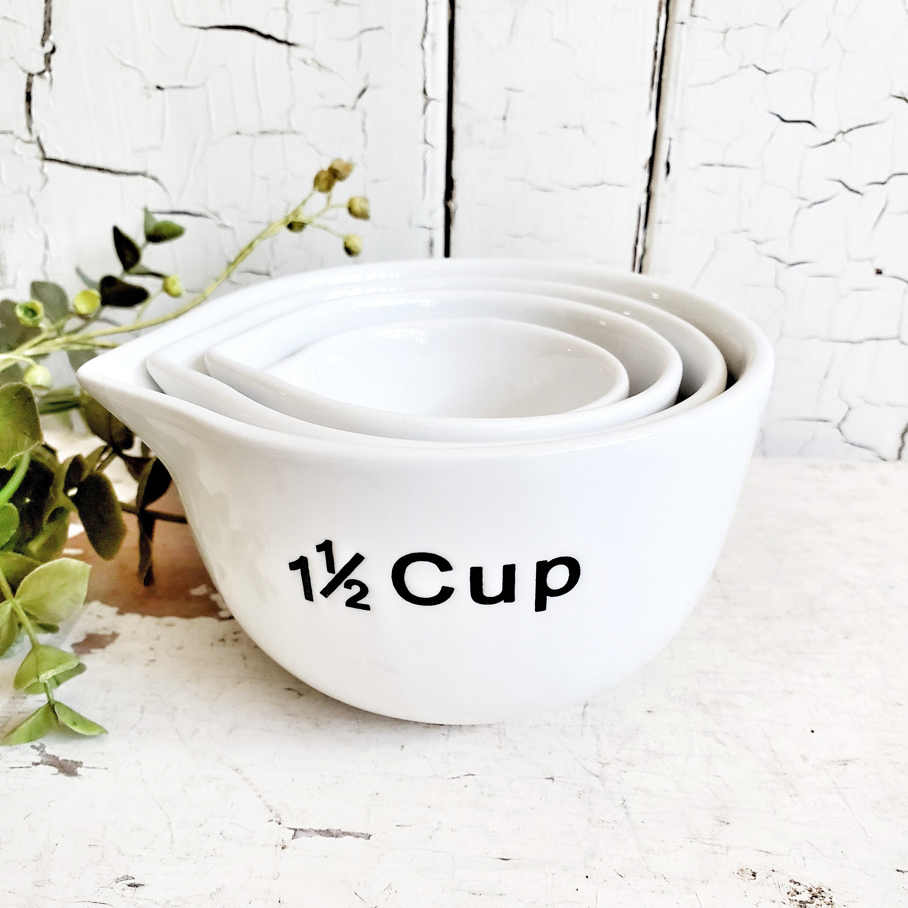 Nesting Measuring Cups Stackable Ceramic Set of 3 Farmhouse Style