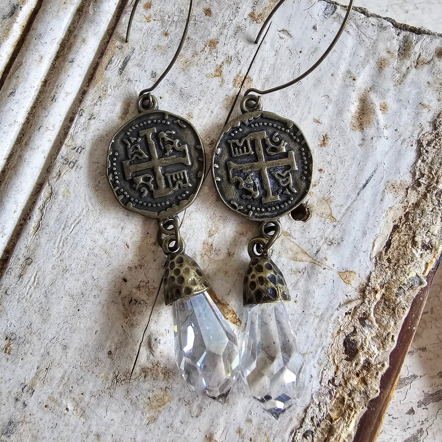 Cross and Crystal Dangle Earrings