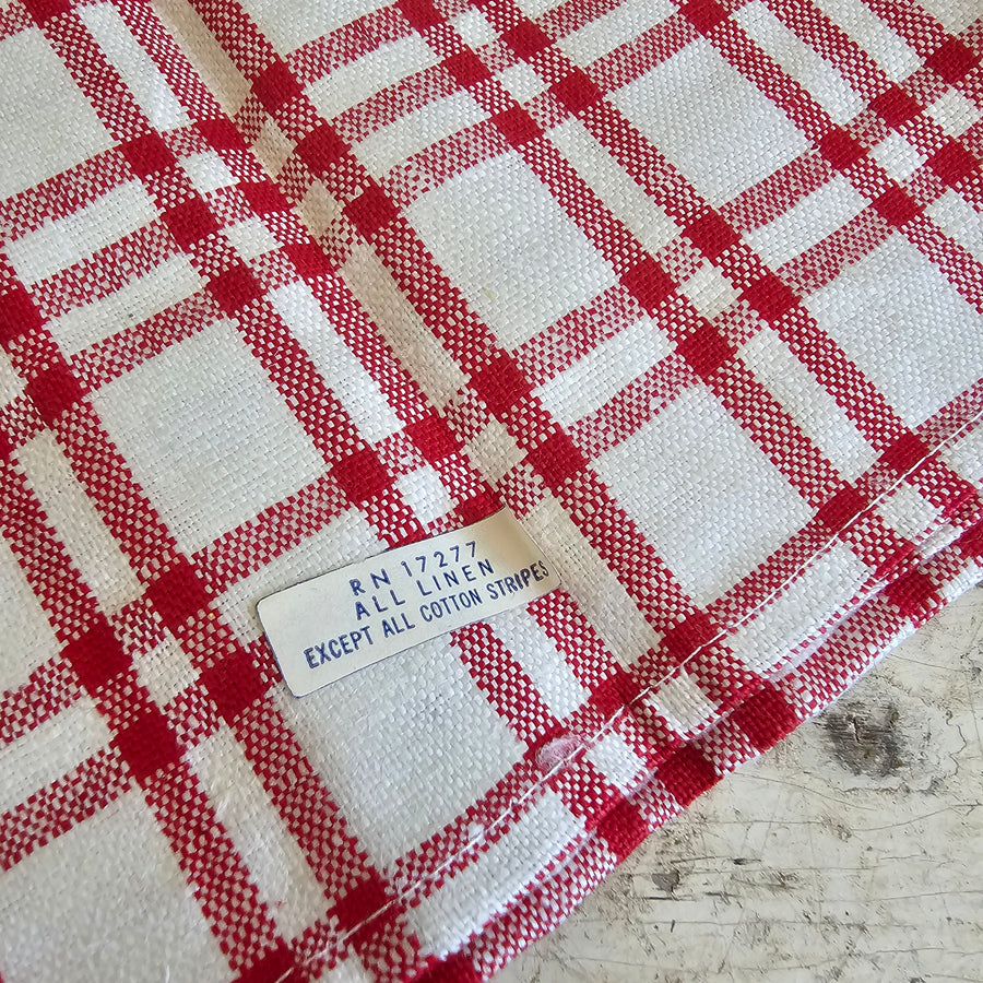 Vintage French Red Check Pattern Linen Napkin