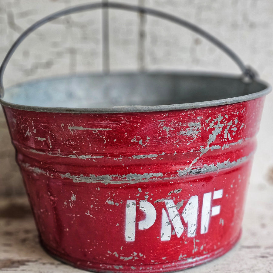 Vintage Red Painted Galvanized Bucket