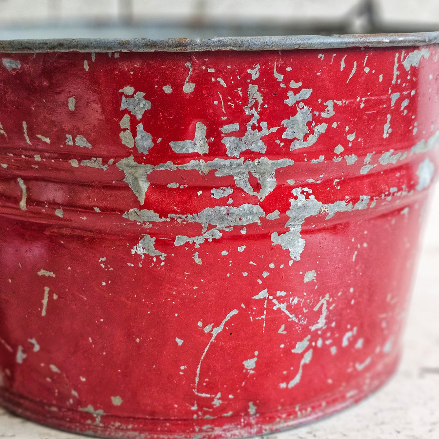 Vintage Red Painted Galvanized Bucket