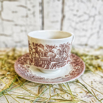 Vintage Brown Transferware Ironstone Cup & Saucer