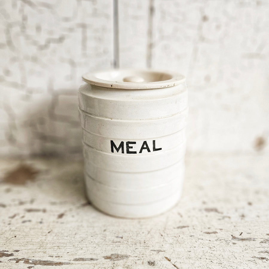 Vintage Banded MEAL Jar with lid