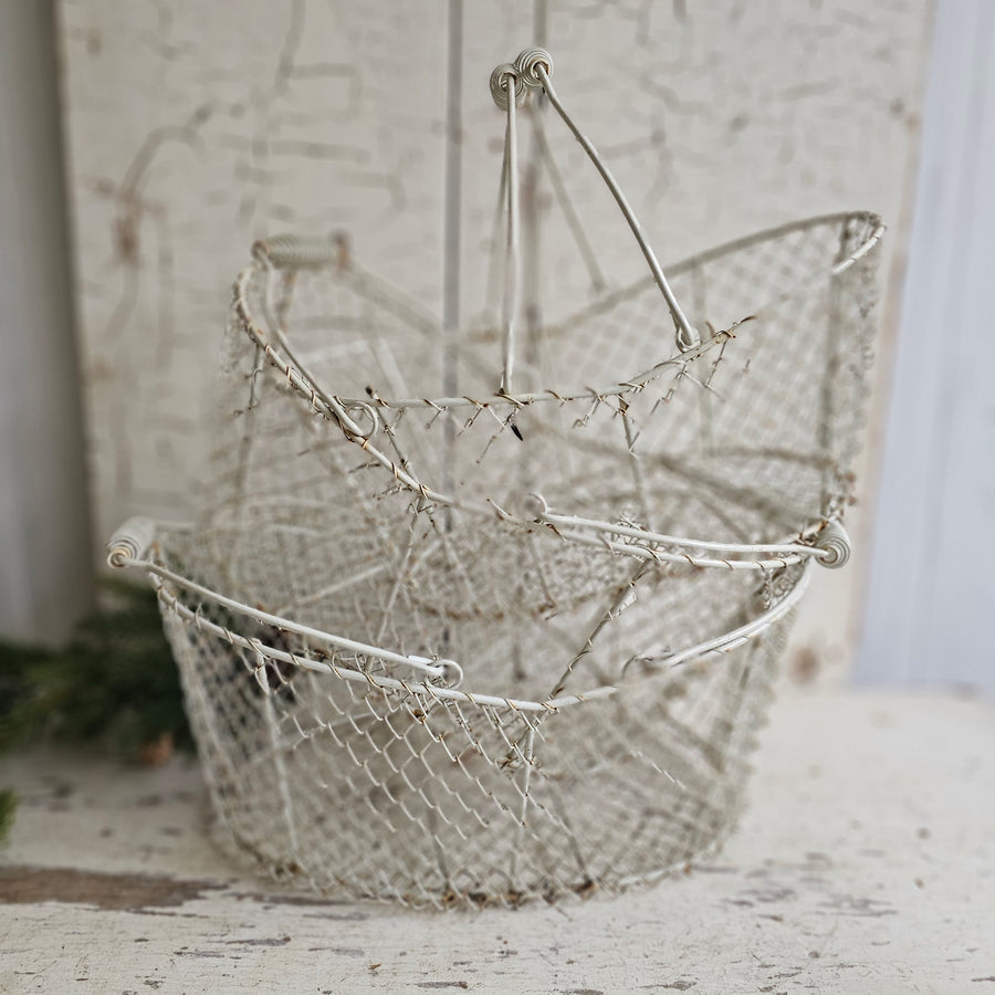 Vintage Chippy Wire Gathering  Basket- MEDIUM