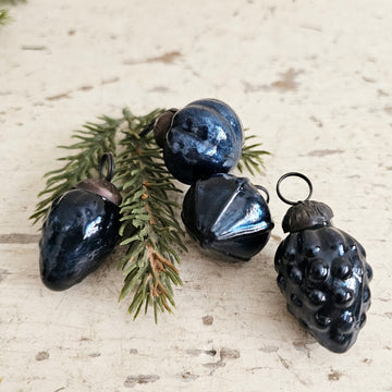 Set of 4 Vintage Style Small Blue Glass Ornaments