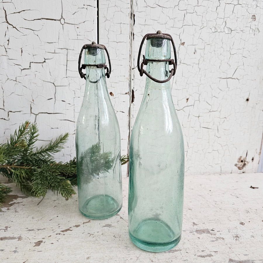 Antique Glass Bottle with Metal Flip Cap