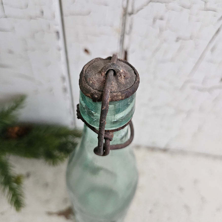 Antique Glass Bottle with Metal Flip Cap