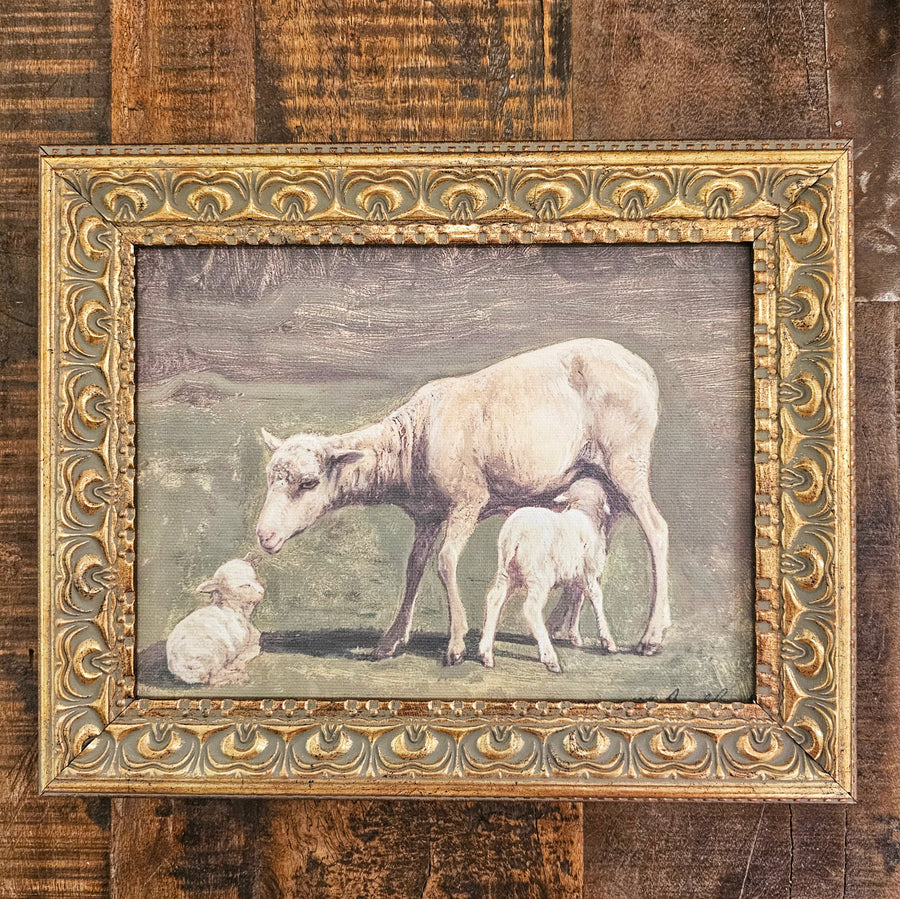 Antique Style Framed Print - Spring Lambs 10x8