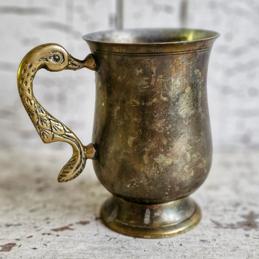 Vintage Brass Cup with Swan Handle