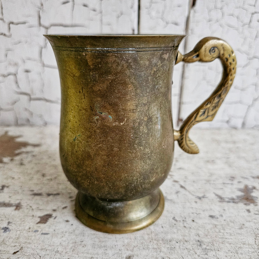 Vintage Brass Cup with Swan Handle