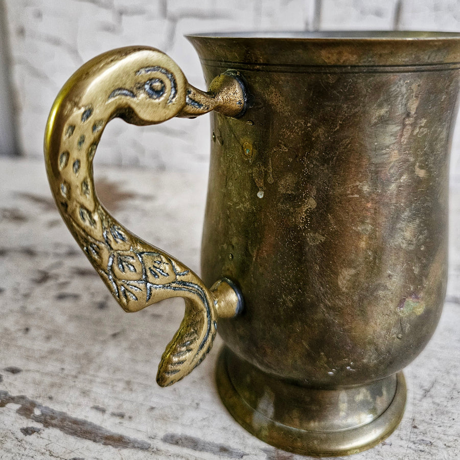 Vintage Brass Cup with Swan Handle