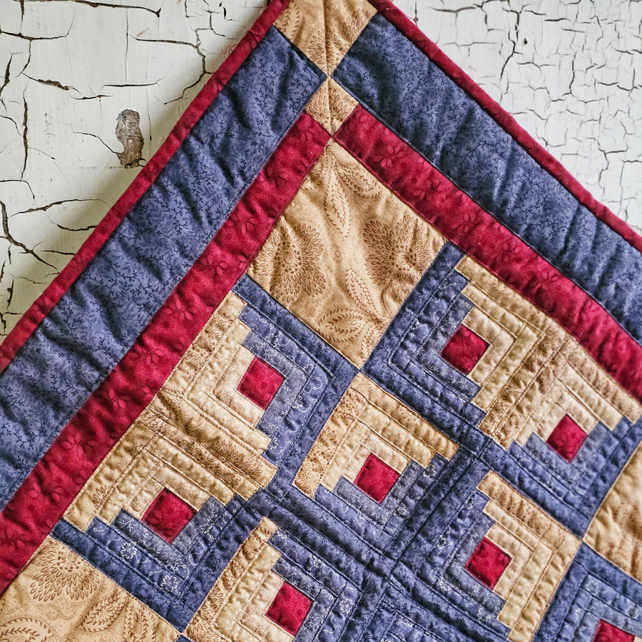 Small Log Cabin Handmade Quilt /Wall Hanging