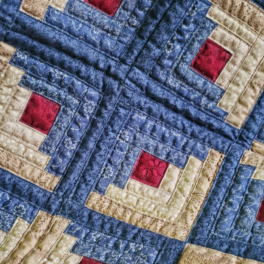 Small Log Cabin Handmade Quilt /Wall Hanging