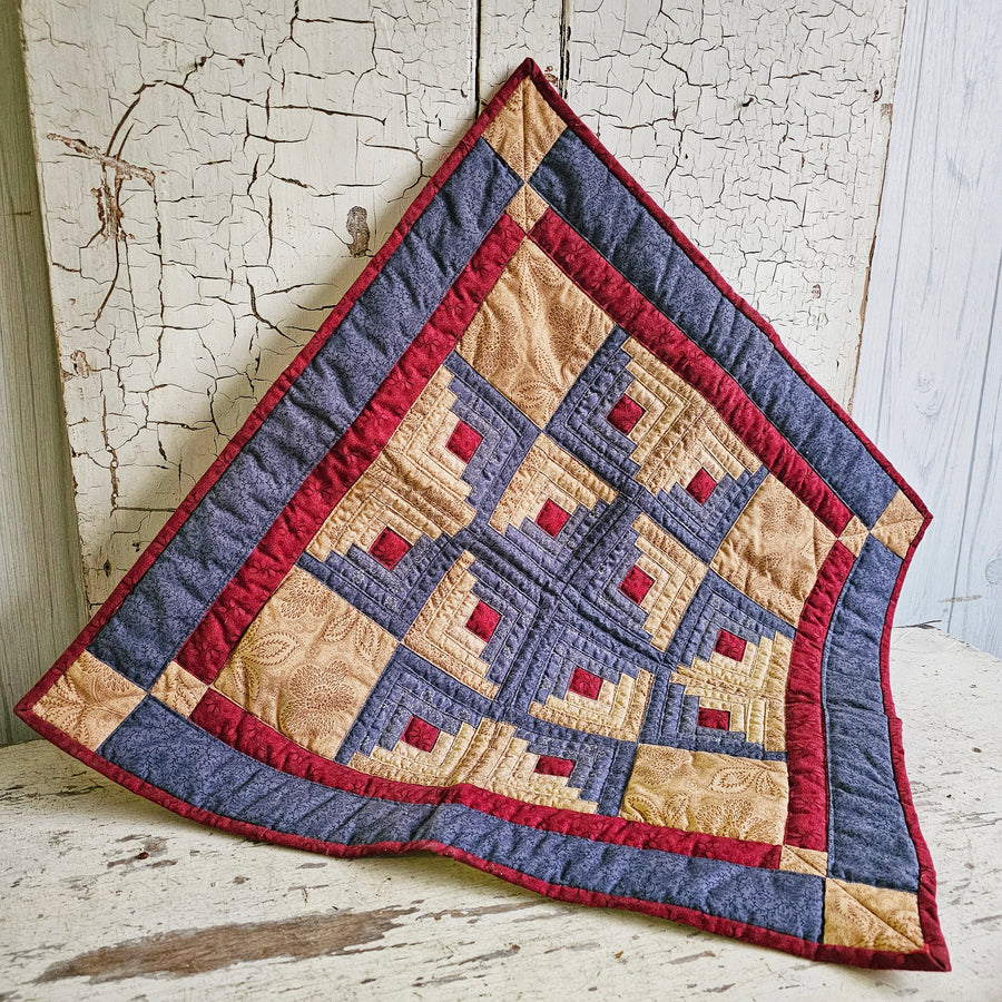 Small Log Cabin Handmade Quilt /Wall Hanging