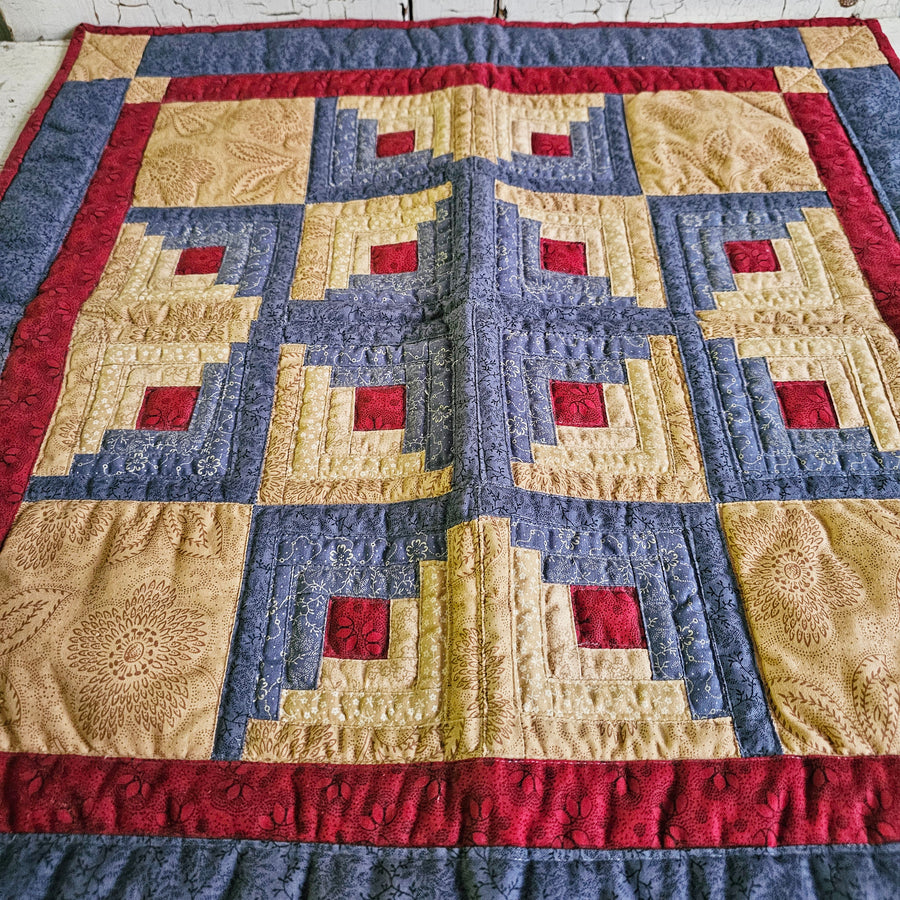 Small Log Cabin Handmade Quilt /Wall Hanging