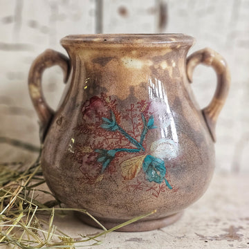 Vintage Stained Ironstone Sugar Bowl with Handles