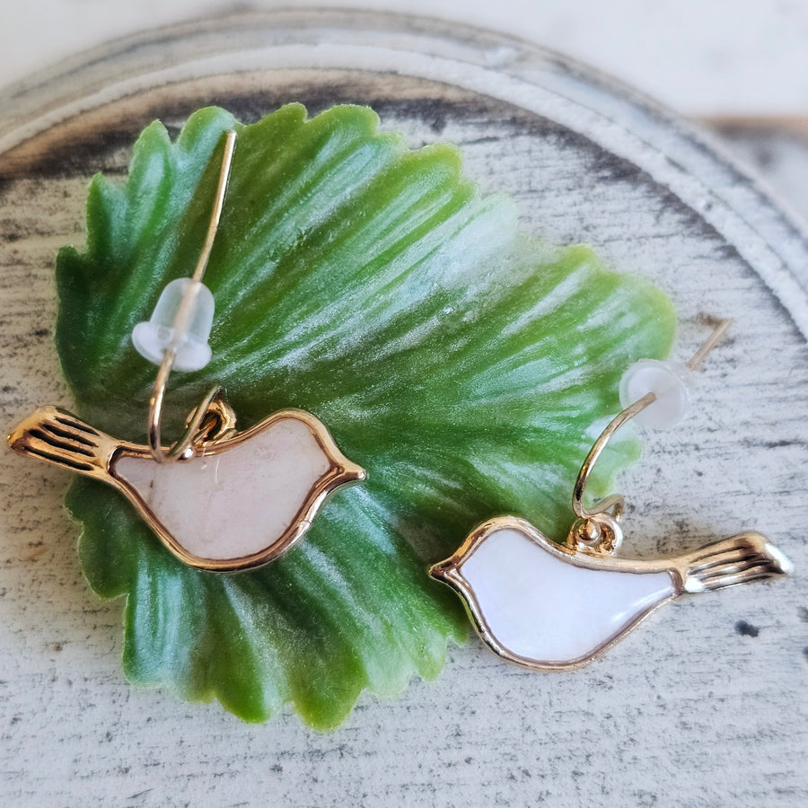 Gold & Mother of Pearl Bird Earrings