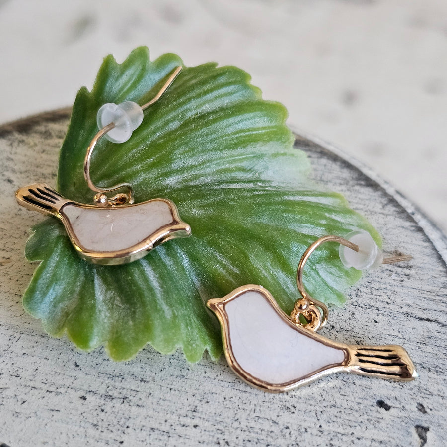 Gold & Mother of Pearl Bird Earrings