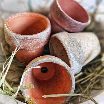 Set of 4 Old Small Terra Cotta Flower Pots