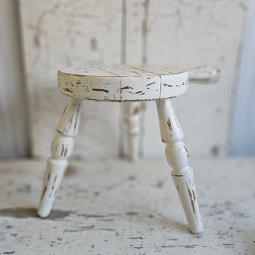 Vintage Round Chippy Wood Milk Stool