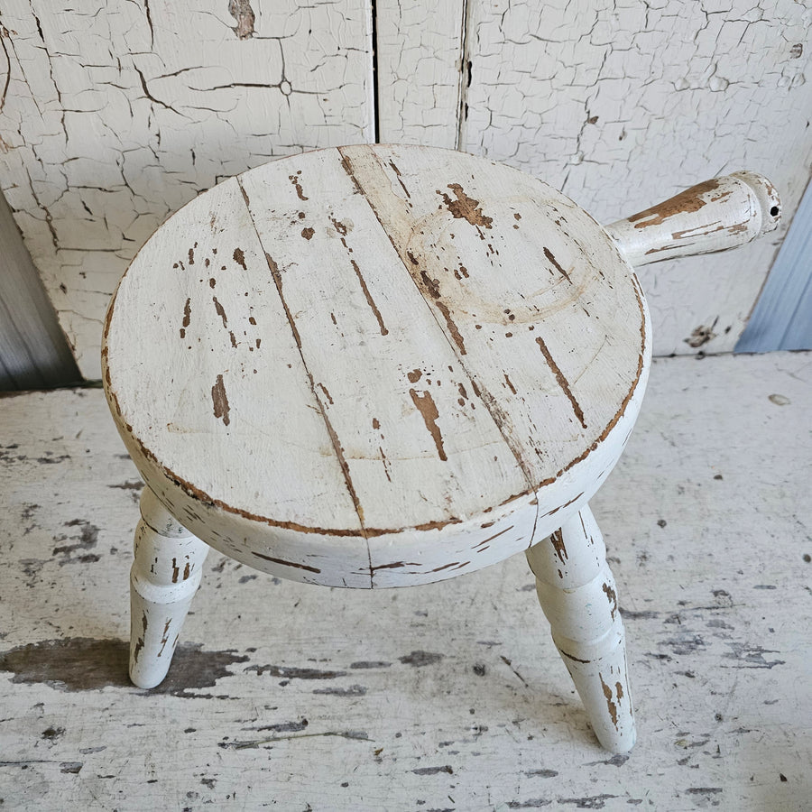 Vintage Round Chippy Wood Milk Stool