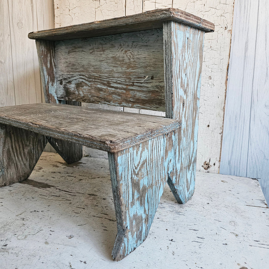 Vintage Chippy  Blue Wood Step Stool