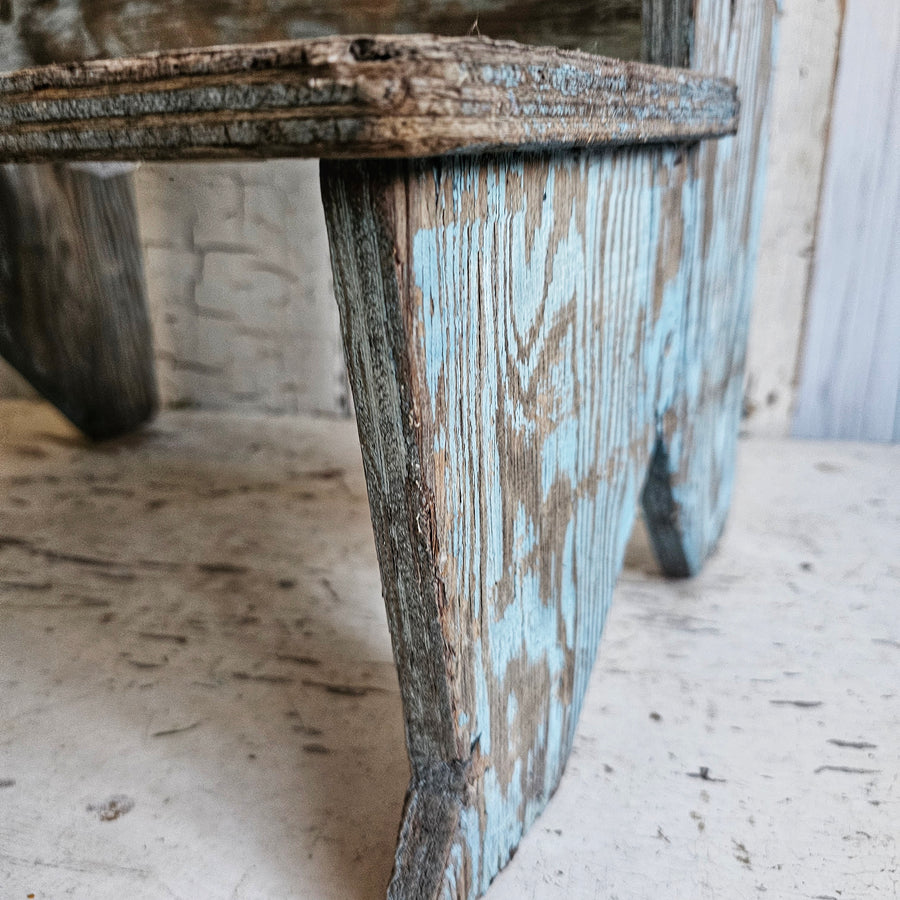 Vintage Chippy  Blue Wood Step Stool