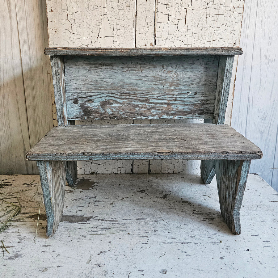 Vintage Chippy  Blue Wood Step Stool