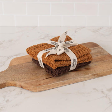 Rust & Brown Knitted Dish Cloth Pair