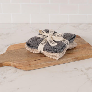 Gray & Cream Knitted Dish Cloth Pair