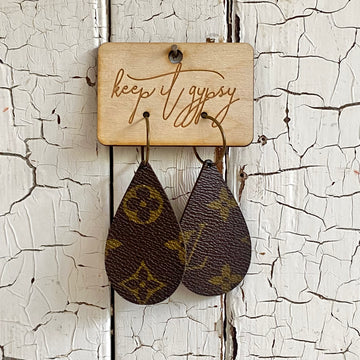 Upcycled LV Logo Dangle Earrings