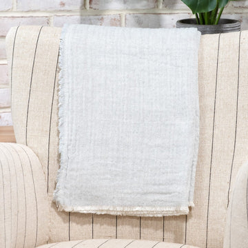 Gray Cotton Throw Blanket with Frayed Edges