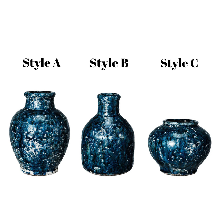 Crackled Blue Terra Cotta Vase