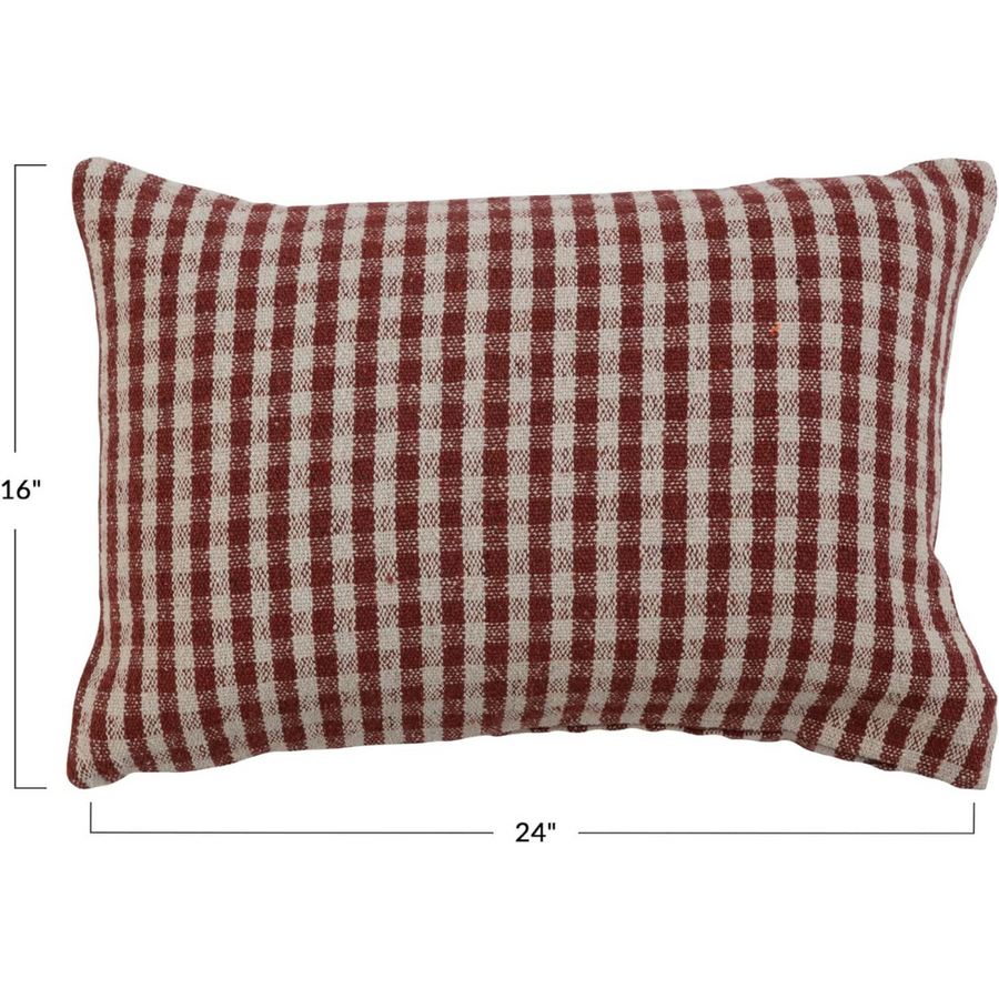 Recycled Cotton Lumbar Pillow - Burgundy & Cream