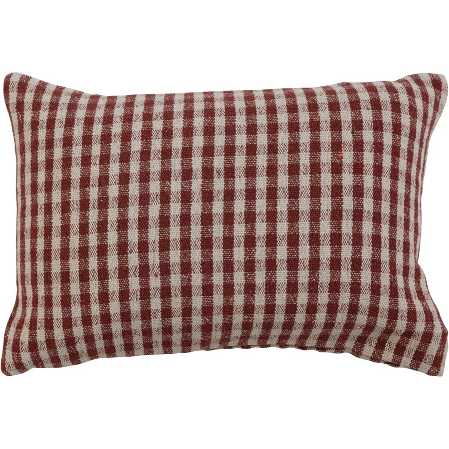 Recycled Cotton Lumbar Pillow - Burgundy & Cream