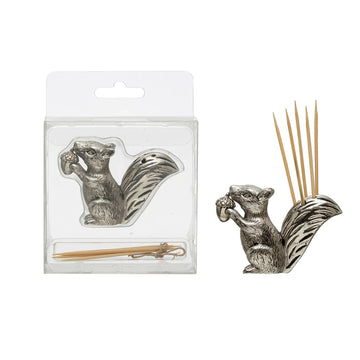 Pewter Squirrel Toothpick Holder with Toothpicks