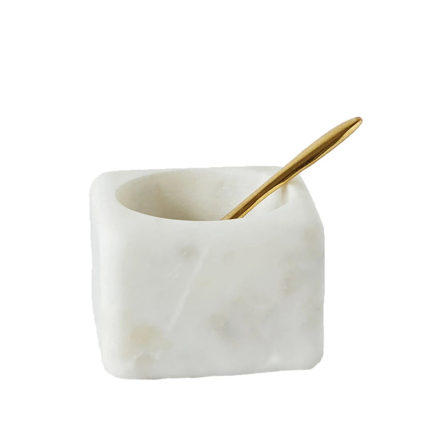 Marble Salt Bowl with Brass Spoon