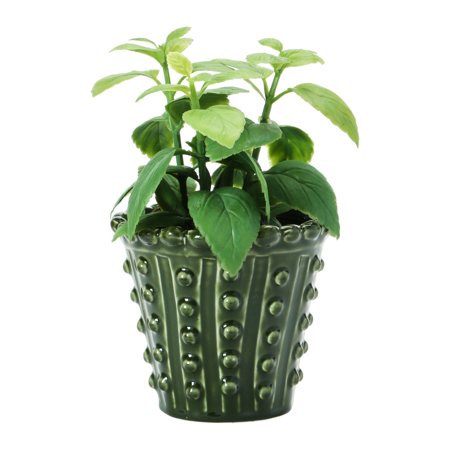 Green Stoneware Hobnail Planter