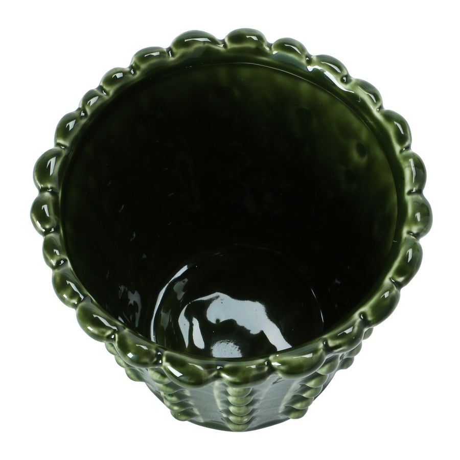 Green Stoneware Hobnail Planter