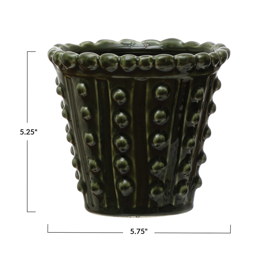 Green Stoneware Hobnail Planter