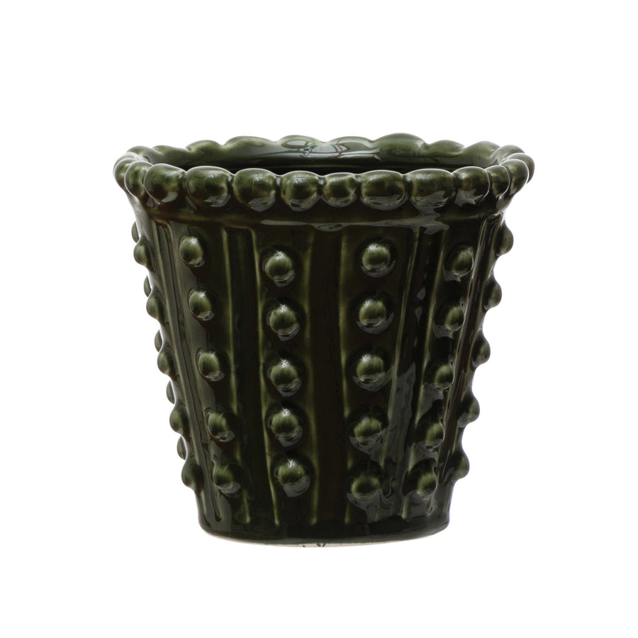 Green Stoneware Hobnail Planter