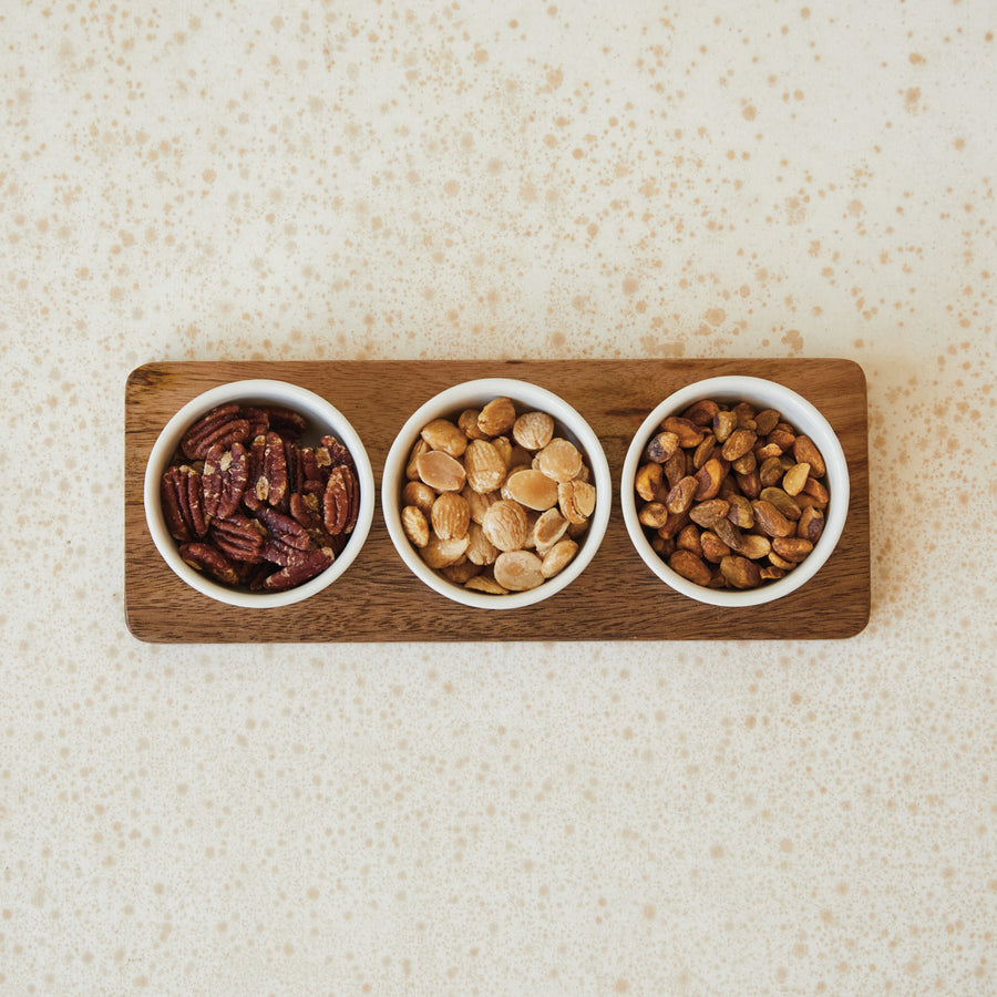 Mango Wood Tray with 3 Stoneware Bowls