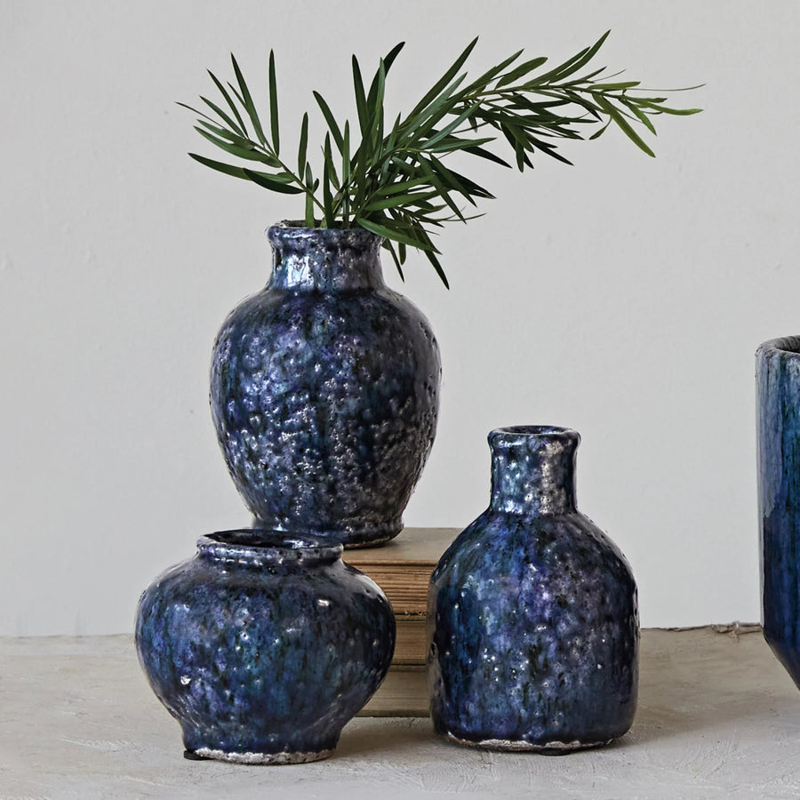 Crackled Blue Terra Cotta Vase