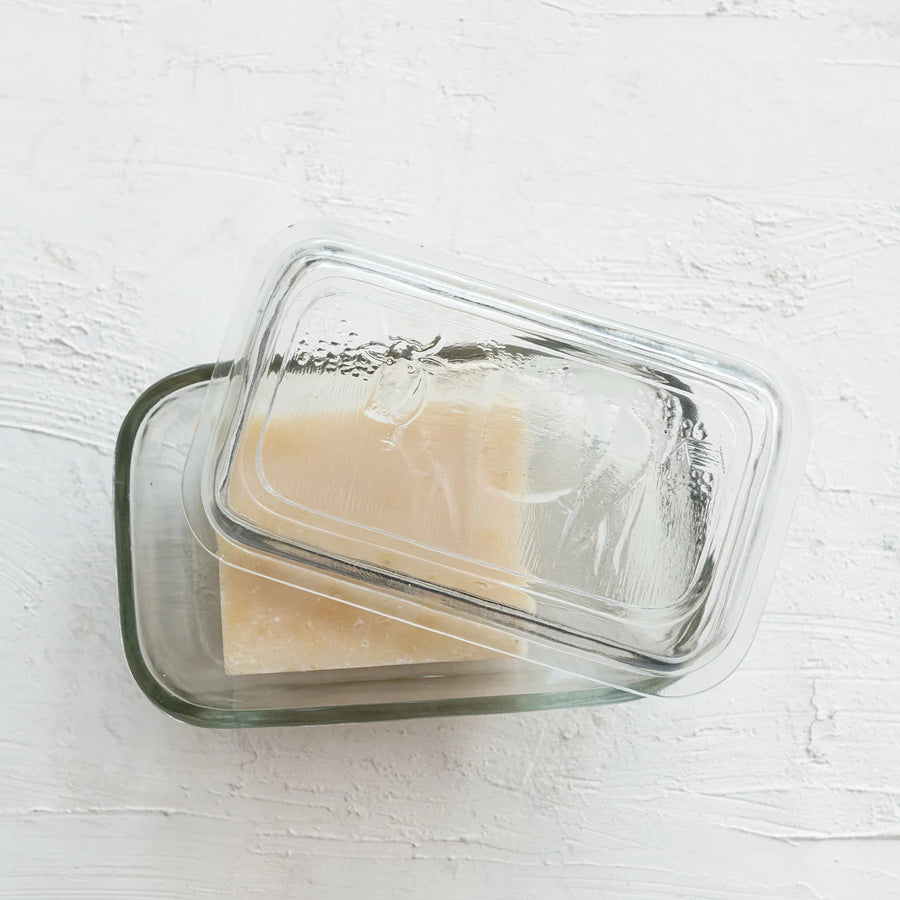 Glass Butter Dish with Cow